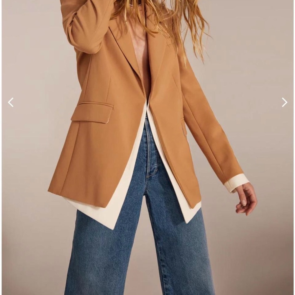 Favorite Daughter Tan Blazer with Notched Lapels and Modern Cut